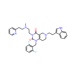 CN(CCc1ccccn1)CCn1c(=O)c2c(n(Cc3c(F)cccc3F)c1=O)CCN(CCc1c[nH]c3ccccc13)C2 ZINC000028863566