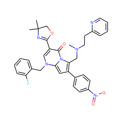 CN(CCc1ccccn1)Cc1c(-c2ccc([N+](=O)[O-])cc2)cc2n(Cc3ccccc3F)cc(C3=NC(C)(C)CO3)c(=O)n12 ZINC000027323908