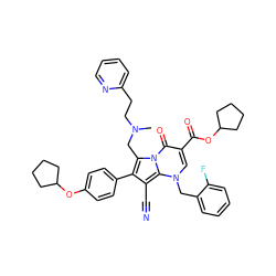 CN(CCc1ccccn1)Cc1c(-c2ccc(OC3CCCC3)cc2)c(C#N)c2n(Cc3ccccc3F)cc(C(=O)OC3CCCC3)c(=O)n12 ZINC000027324574