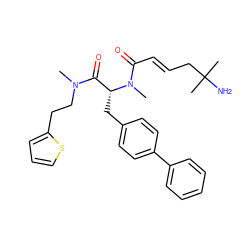 CN(CCc1cccs1)C(=O)[C@@H](Cc1ccc(-c2ccccc2)cc1)N(C)C(=O)/C=C/CC(C)(C)N ZINC000013687665