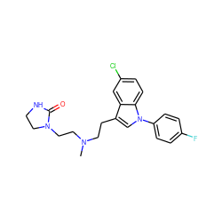 CN(CCc1cn(-c2ccc(F)cc2)c2ccc(Cl)cc12)CCN1CCNC1=O ZINC000013758591