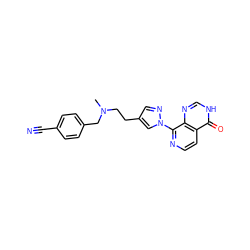 CN(CCc1cnn(-c2nccc3c(=O)[nH]cnc23)c1)Cc1ccc(C#N)cc1 ZINC000653720561