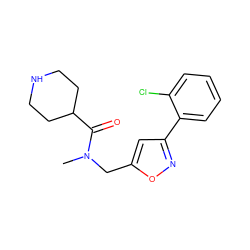 CN(Cc1cc(-c2ccccc2Cl)no1)C(=O)C1CCNCC1 ZINC000040974148