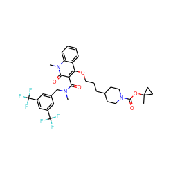 CN(Cc1cc(C(F)(F)F)cc(C(F)(F)F)c1)C(=O)c1c(OCCCC2CCN(C(=O)OC3(C)CC3)CC2)c2ccccc2n(C)c1=O ZINC001772572784