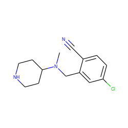 CN(Cc1cc(Cl)ccc1C#N)C1CCNCC1 ZINC000029129935