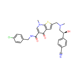 CN(Cc1cc2c(=O)c(C(=O)NCc3ccc(Cl)cc3)cn(C)c2s1)C[C@@H](O)c1ccc(C#N)cc1 ZINC000028901594