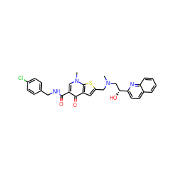 CN(Cc1cc2c(=O)c(C(=O)NCc3ccc(Cl)cc3)cn(C)c2s1)C[C@@H](O)c1ccc2ccccc2n1 ZINC000028901553