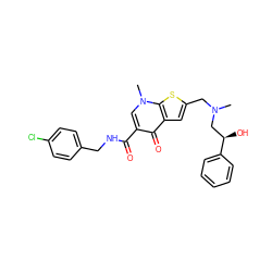 CN(Cc1cc2c(=O)c(C(=O)NCc3ccc(Cl)cc3)cn(C)c2s1)C[C@@H](O)c1ccccc1 ZINC000028901292