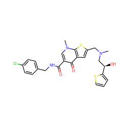 CN(Cc1cc2c(=O)c(C(=O)NCc3ccc(Cl)cc3)cn(C)c2s1)C[C@@H](O)c1cccs1 ZINC000028901573