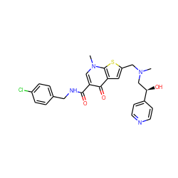 CN(Cc1cc2c(=O)c(C(=O)NCc3ccc(Cl)cc3)cn(C)c2s1)C[C@@H](O)c1ccncc1 ZINC000028901498