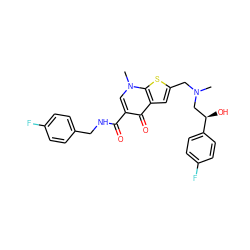 CN(Cc1cc2c(=O)c(C(=O)NCc3ccc(F)cc3)cn(C)c2s1)C[C@@H](O)c1ccc(F)cc1 ZINC000028901426