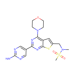 CN(Cc1cc2c(N3CCOCC3)nc(-c3cnc(N)nc3)nc2s1)S(C)(=O)=O ZINC000082151432