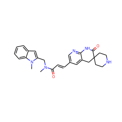 CN(Cc1cc2ccccc2n1C)C(=O)/C=C/c1cnc2c(c1)CC1(CCNCC1)C(=O)N2 ZINC000045260988