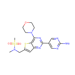 CN(Cc1cc2nc(-c3cnc(N)nc3)nc(N3CCOCC3)c2s1)S(C)(=O)=O ZINC000049069498