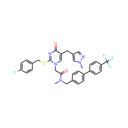 CN(Cc1ccc(-c2ccc(C(F)(F)F)cc2)cc1)C(=O)Cn1cc(Cc2cnn(C)c2)c(=O)nc1SCc1ccc(F)cc1 ZINC000003842927