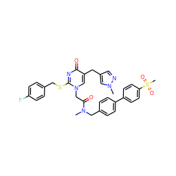 CN(Cc1ccc(-c2ccc(S(C)(=O)=O)cc2)cc1)C(=O)Cn1cc(Cc2cnn(C)c2)c(=O)nc1SCc1ccc(F)cc1 ZINC000027629606