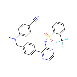 CN(Cc1ccc(-c2nccnc2NS(=O)(=O)c2ccccc2C(F)(F)F)cc1)c1ccc(C#N)cc1 ZINC000140767199