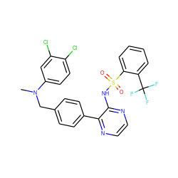 CN(Cc1ccc(-c2nccnc2NS(=O)(=O)c2ccccc2C(F)(F)F)cc1)c1ccc(Cl)c(Cl)c1 ZINC000140785855