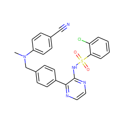 CN(Cc1ccc(-c2nccnc2NS(=O)(=O)c2ccccc2Cl)cc1)c1ccc(C#N)cc1 ZINC000118911062