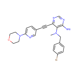 CN(Cc1ccc(Br)cc1)c1c(N)ncnc1C#Cc1ccc(N2CCOCC2)nc1 ZINC000013475459