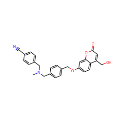 CN(Cc1ccc(C#N)cc1)Cc1ccc(COc2ccc3c(CO)cc(=O)oc3c2)cc1 ZINC000473134129