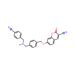 CN(Cc1ccc(C#N)cc1)Cc1ccc(COc2ccc3cc(C#N)c(=O)oc3c2)cc1 ZINC000473130817