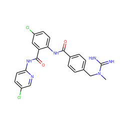 CN(Cc1ccc(C(=O)Nc2ccc(Cl)cc2C(=O)Nc2ccc(Cl)cn2)cc1)C(=N)N ZINC000028089155