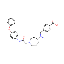 CN(Cc1ccc(C(=O)O)cc1)[C@@H]1CCCN(CC(=O)Nc2ccc(Oc3ccccc3)cc2)CC1 ZINC000040933637