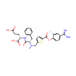 CN(Cc1ccc(C(=O)Oc2ccc(C(=N)N)cc2F)s1)[C@@H](Cc1ccccc1)C(=O)N[C@@H](CCC(=O)O)C(=O)O ZINC000205938476