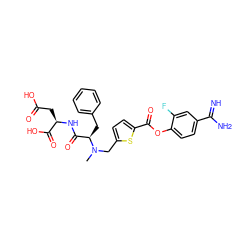 CN(Cc1ccc(C(=O)Oc2ccc(C(=N)N)cc2F)s1)[C@H](Cc1ccccc1)C(=O)N[C@H](CC(=O)O)C(=O)O ZINC000224626741