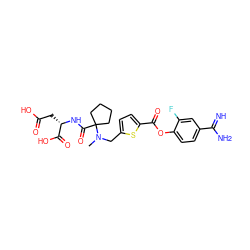 CN(Cc1ccc(C(=O)Oc2ccc(C(=N)N)cc2F)s1)C1(C(=O)N[C@@H](CC(=O)O)C(=O)O)CCCC1 ZINC000205923744