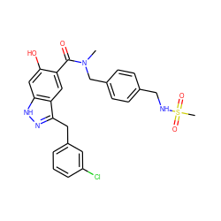 CN(Cc1ccc(CNS(C)(=O)=O)cc1)C(=O)c1cc2c(Cc3cccc(Cl)c3)n[nH]c2cc1O ZINC000084722803