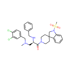 CN(Cc1ccc(Cl)c(Cl)c1)C[C@@H](NCc1ccccc1)C(=O)N1CCC2(CC1)CN(S(C)(=O)=O)c1ccccc12 ZINC000029488495