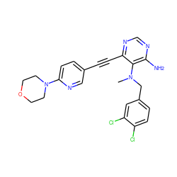 CN(Cc1ccc(Cl)c(Cl)c1)c1c(N)ncnc1C#Cc1ccc(N2CCOCC2)nc1 ZINC000013475463