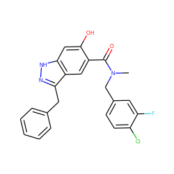 CN(Cc1ccc(Cl)c(F)c1)C(=O)c1cc2c(Cc3ccccc3)n[nH]c2cc1O ZINC000084713149