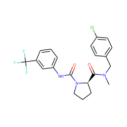 CN(Cc1ccc(Cl)cc1)C(=O)[C@H]1CCCN1C(=O)Nc1cccc(C(F)(F)F)c1 ZINC000040866344