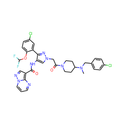 CN(Cc1ccc(Cl)cc1)C1CCN(C(=O)Cn2cc(NC(=O)c3cnn4cccnc34)c(-c3cc(Cl)ccc3OC(F)F)n2)CC1 ZINC001772622953