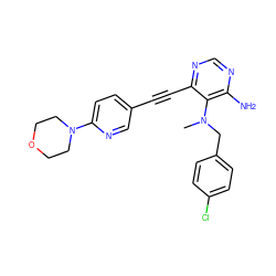 CN(Cc1ccc(Cl)cc1)c1c(N)ncnc1C#Cc1ccc(N2CCOCC2)nc1 ZINC000013475460