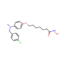 CN(Cc1ccc(Cl)cc1)c1ccc(OCCCCCCC(=O)NO)cc1 ZINC000040575612