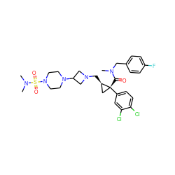 CN(Cc1ccc(F)cc1)C(=O)[C@@]1(c2ccc(Cl)c(Cl)c2)C[C@H]1CN1CC(N2CCN(S(=O)(=O)N(C)C)CC2)C1 ZINC000066097221