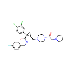 CN(Cc1ccc(F)cc1)C(=O)[C@@]1(c2ccc(Cl)c(Cl)c2)C[C@H]1CN1CCN(C(=O)CN2CCCC2)CC1 ZINC000066080006