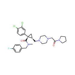 CN(Cc1ccc(F)cc1)C(=O)[C@@]1(c2ccc(Cl)c(Cl)c2)C[C@H]1CN1CCN(CC(=O)N2CCCC2)CC1 ZINC000066076269