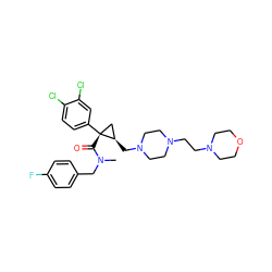 CN(Cc1ccc(F)cc1)C(=O)[C@@]1(c2ccc(Cl)c(Cl)c2)C[C@H]1CN1CCN(CCN2CCOCC2)CC1 ZINC000066076266