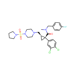 CN(Cc1ccc(F)cc1)C(=O)[C@@]1(c2ccc(Cl)c(Cl)c2)C[C@H]1CN1CCN(S(=O)(=O)N2CCCC2)CC1 ZINC000066097210