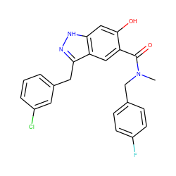 CN(Cc1ccc(F)cc1)C(=O)c1cc2c(Cc3cccc(Cl)c3)n[nH]c2cc1O ZINC000084709357