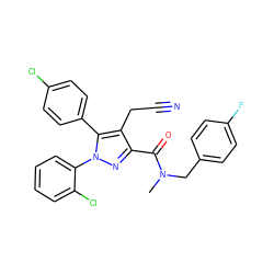 CN(Cc1ccc(F)cc1)C(=O)c1nn(-c2ccccc2Cl)c(-c2ccc(Cl)cc2)c1CC#N ZINC000045354493