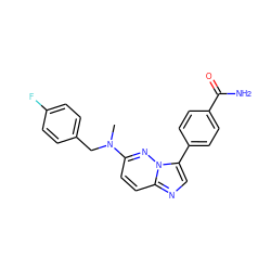 CN(Cc1ccc(F)cc1)c1ccc2ncc(-c3ccc(C(N)=O)cc3)n2n1 ZINC000040429402