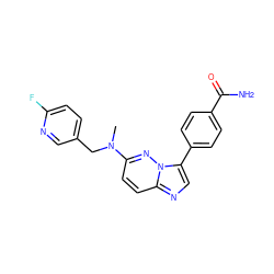 CN(Cc1ccc(F)nc1)c1ccc2ncc(-c3ccc(C(N)=O)cc3)n2n1 ZINC000103207219