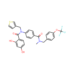 CN(Cc1ccc(OC(F)(F)F)cc1)C(=O)c1ccc(N(Cc2ccsc2)C(=O)c2ccc(O)cc2O)cc1 ZINC000653762345