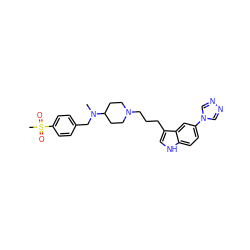 CN(Cc1ccc(S(C)(=O)=O)cc1)C1CCN(CCCc2c[nH]c3ccc(-n4cnnc4)cc23)CC1 ZINC000013802486